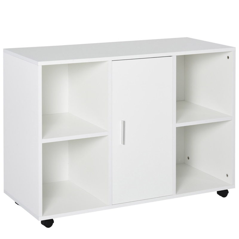 Vinsetto Mobile Office File Cabinet, Lateral Stationery Storage Cabinet, Printer Stand with Wheels, Kitchen Cabinet with Open Shelf and Cupboard, White