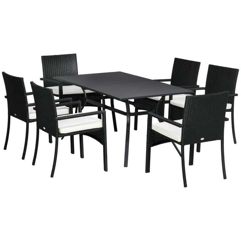 Outsunny Set da Giardino 7 Pezzi in Rattan PE con Tavolo da Pranzo 150x90x72 cm e 6 Sedie 58x62x87 cm con Cuscini