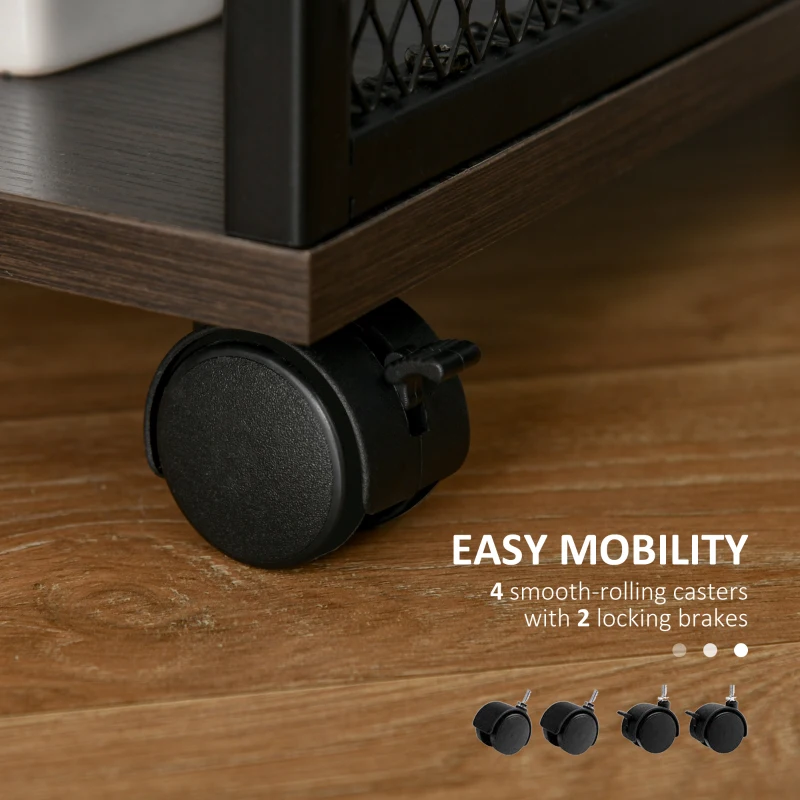 HOMCOM Printer Stand Home Office Mobile Storge File Cabinet Organizer with Castors, Door, Walnut Brown