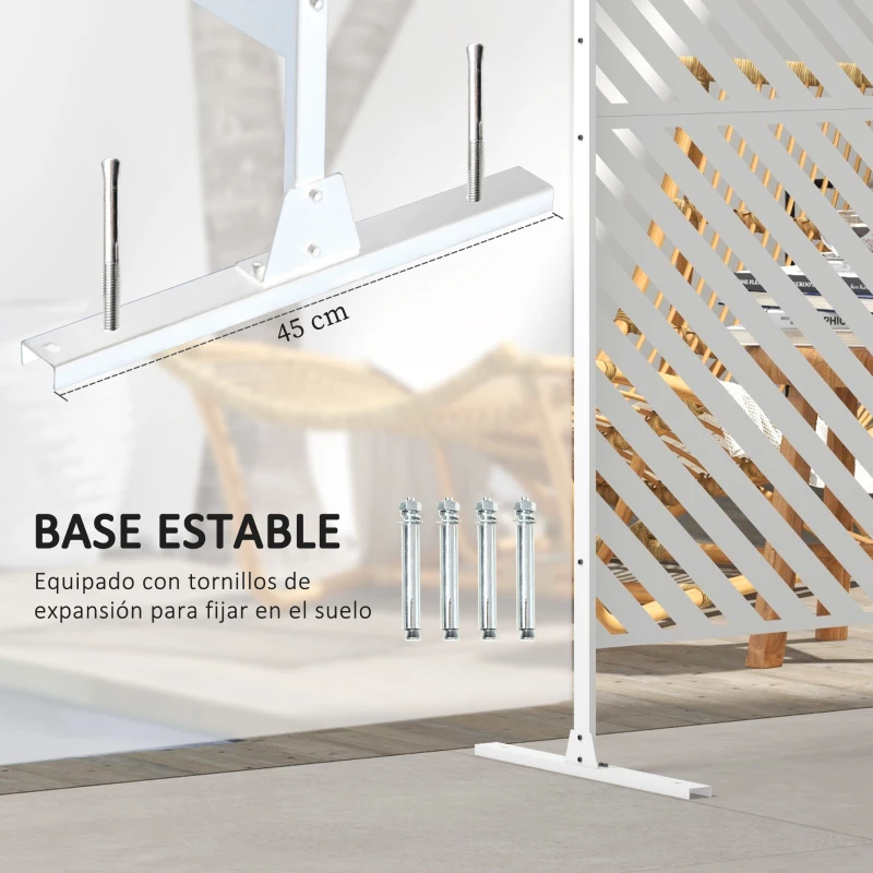 Outsunny Separador de Ambientes Exterior con 3 Piezas Patrón de Triángulo Invertido con Marco de Acero 122x45x198 cm Blanco