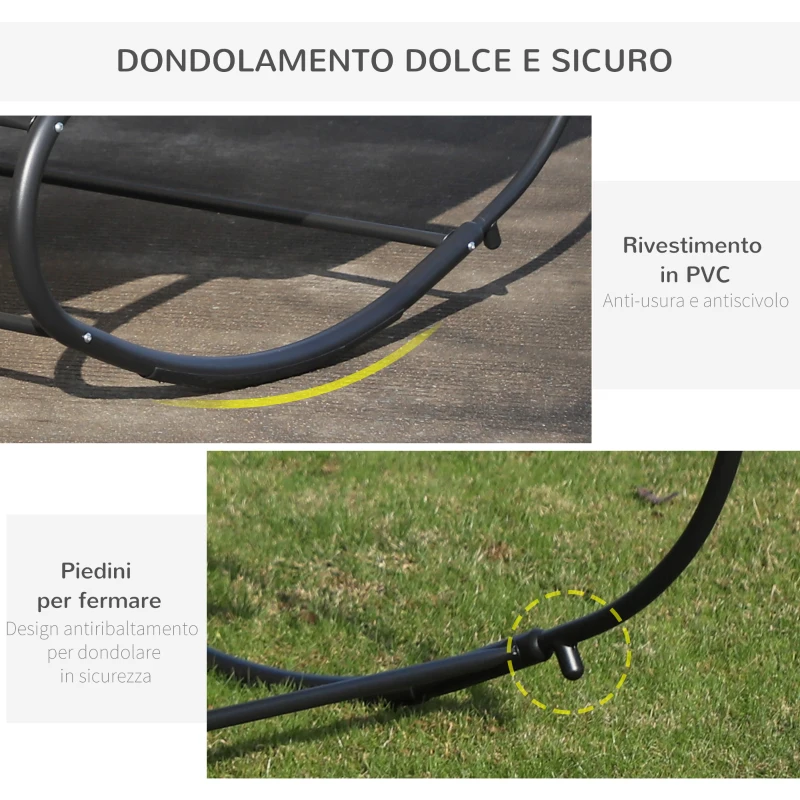 Outsunny Lettino Prendisole 2 Posti, Sdraio da Giardino a Dondolo in Metallo e Texteline, 140x200x36-88cm, Bianco Crema