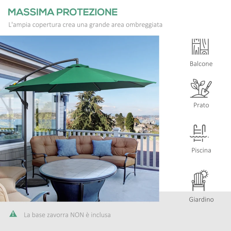 Outsunny Ombrellone da Giardino 3x2.5 m, Inclinabile con Base a Croce e Manovella, in Acciaio e Poliestere