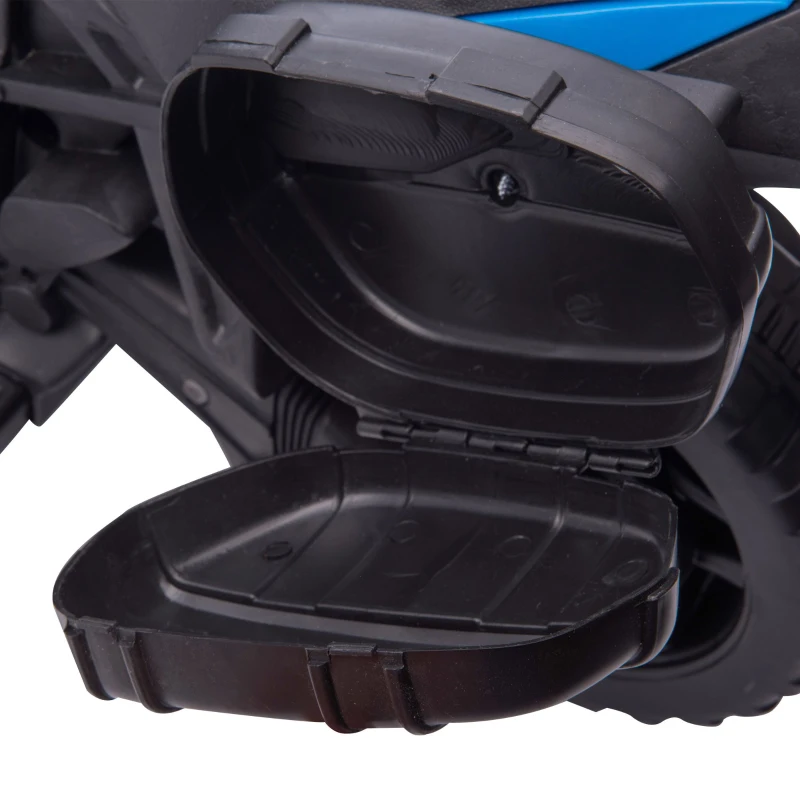 HOMCOM Moto électrique Enfant 6 V 3 Km/h Effet Lumineux et sonore roulettes Amovibles Repose-Pied valises latérales métal PP Bleu Noir(m-9)