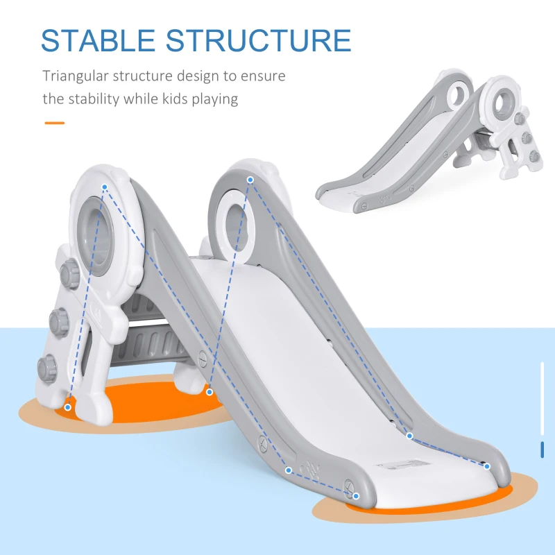 HOMCOM Folding Kids Slide Freestanding Slider for Toddler Climber Indoor Outdoor Playset Exercise Toy Activity Center for 1-3 Years, Cartoon Astronaut Shaped Grey