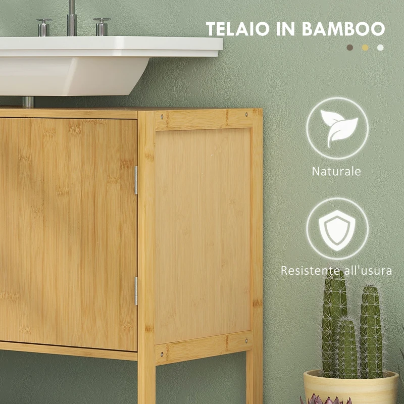 HOMCOM Mobile Sottolavabo Bagno con 2 Ante e Ripiano Aperto, Intaglio a U per Tubi, 70x33x79.5cm, Colore Legno