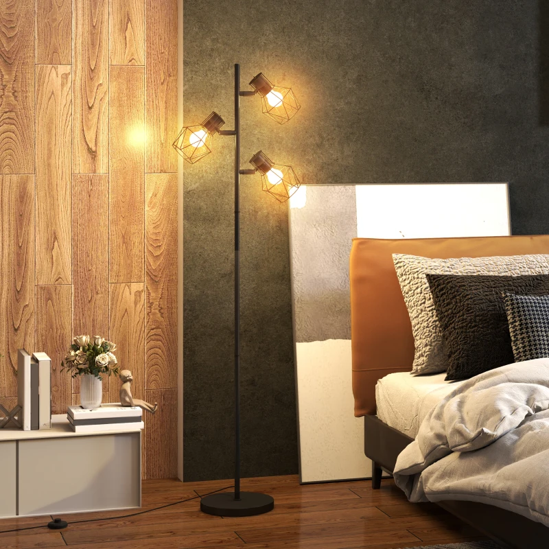 HOMCOM Lampadaire sur pied salon lampe sur pied 3 lumières adaptée aux ampoules E27 (non incluses) 41 x 28 x 169 cm noir