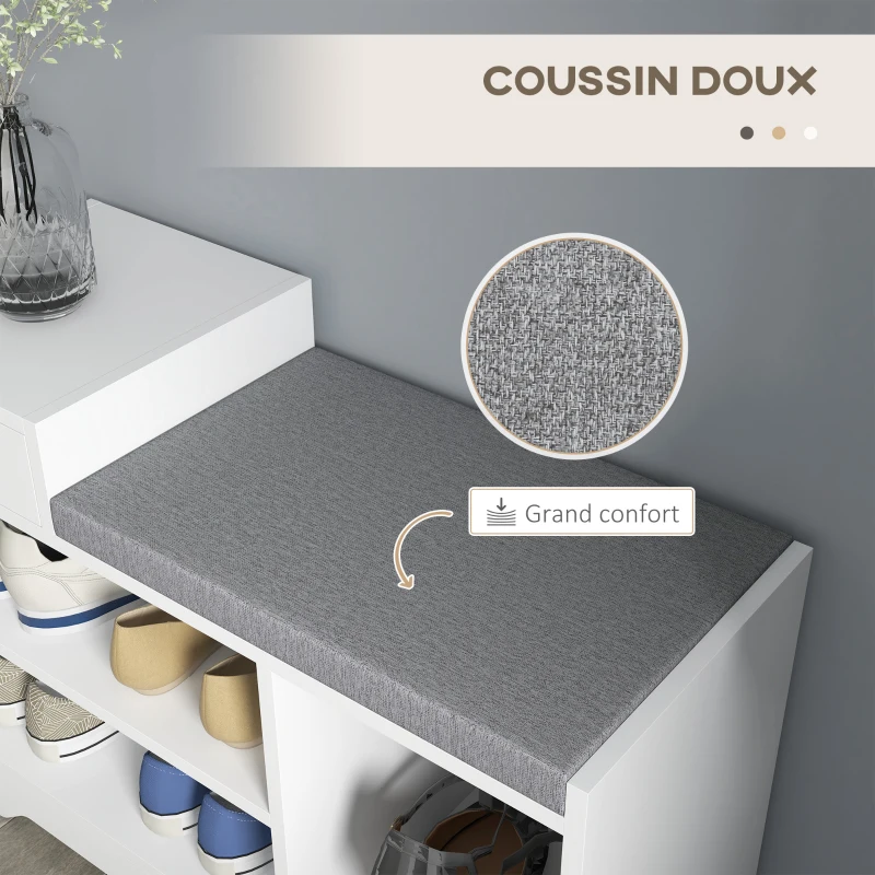 HOMCOM Meuble et banc à chaussures 1 tiroir et 3 compartiments, capacité 5 paires MDF, 76,5L x 30D x 52H cm