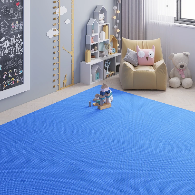 HOMCOM Tappeto Puzzle Gioco per Bambini Cameretta 32 Pezzi in EVA Morbido Ecologico Atossico Blu 63×63cm