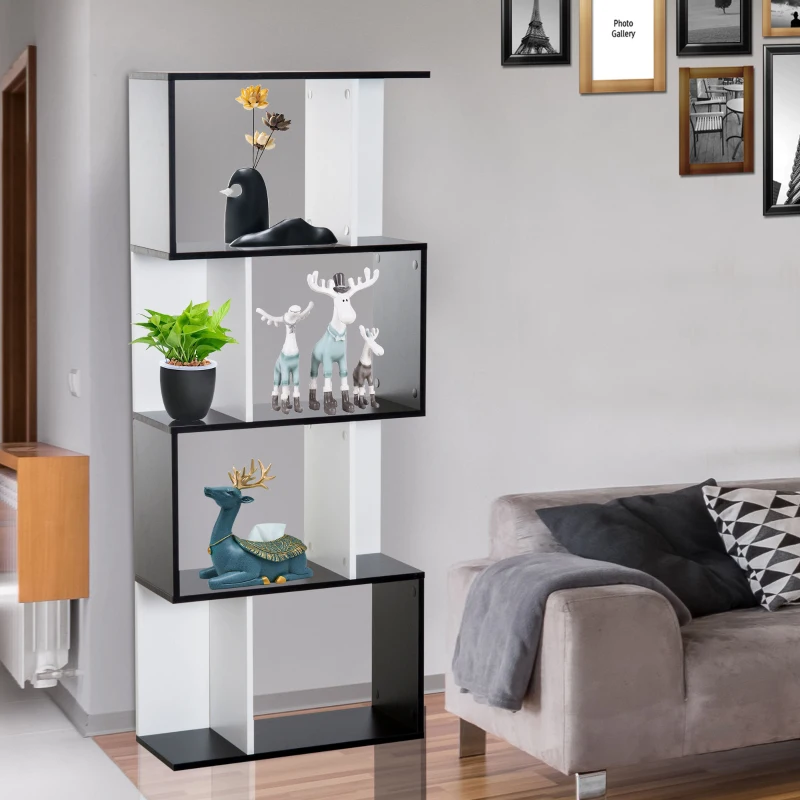 HOMCOM 4-tier Storage Display Shelving Bookcase Unit Divider S Shape design Divider Unit