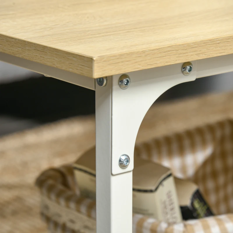 HOMCOM Mesa de Centro Mesa para Salón Moderna con Estante de Almacenamiento y Marco de Acero para Oficina 100x54x45,8cm Natural
