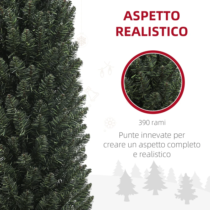 HOMCOM Albero di Natale Slim Alto 195 cm Salvaspazio con 390 Rami con Base in Acciaio per Interni, Verde