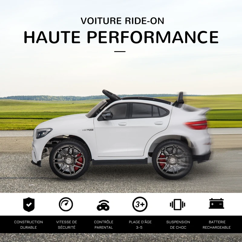 HOMCOM Voiture véhicule électrique Enfants 12 V 35 W V. 3-5 Km/h télécommande Effets sonores + Lumineux Blanc Mercedes GLC AMG(m-4)