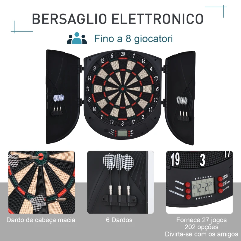 HOMCOM Bersaglio Freccette Elettronico per 8 Giocatori con 6 Freccette, Schermo LCD, 2 Porte e 26 Modalità di Gioco