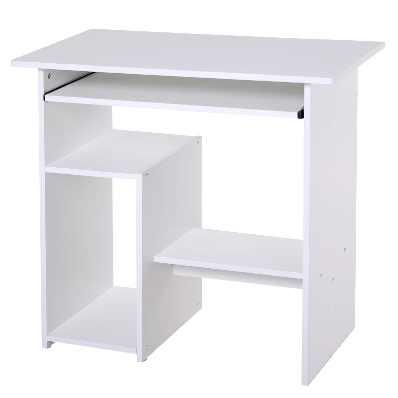 HOMCOM Compact Small Computer Table Wooden Desk Keyboard Tray Storage Shelf Modern Corner Table Home Office White