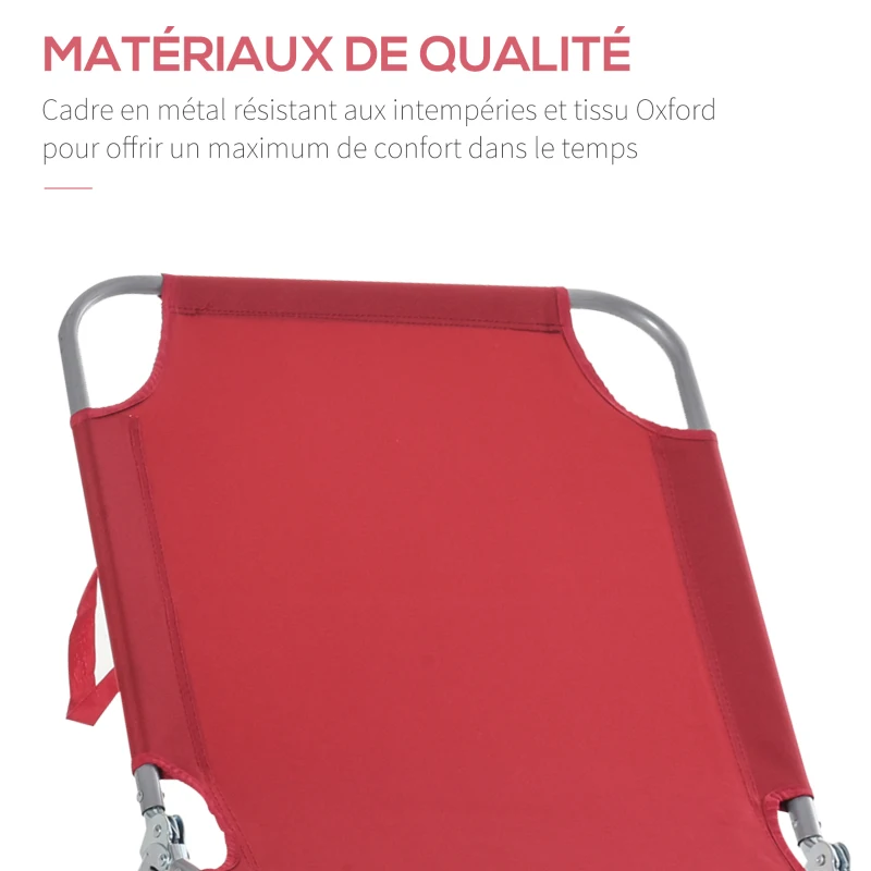 Outsunny Bain de Soleil transat Pliable Dossier réglable Multipositions métal et Polyester Bordeaux