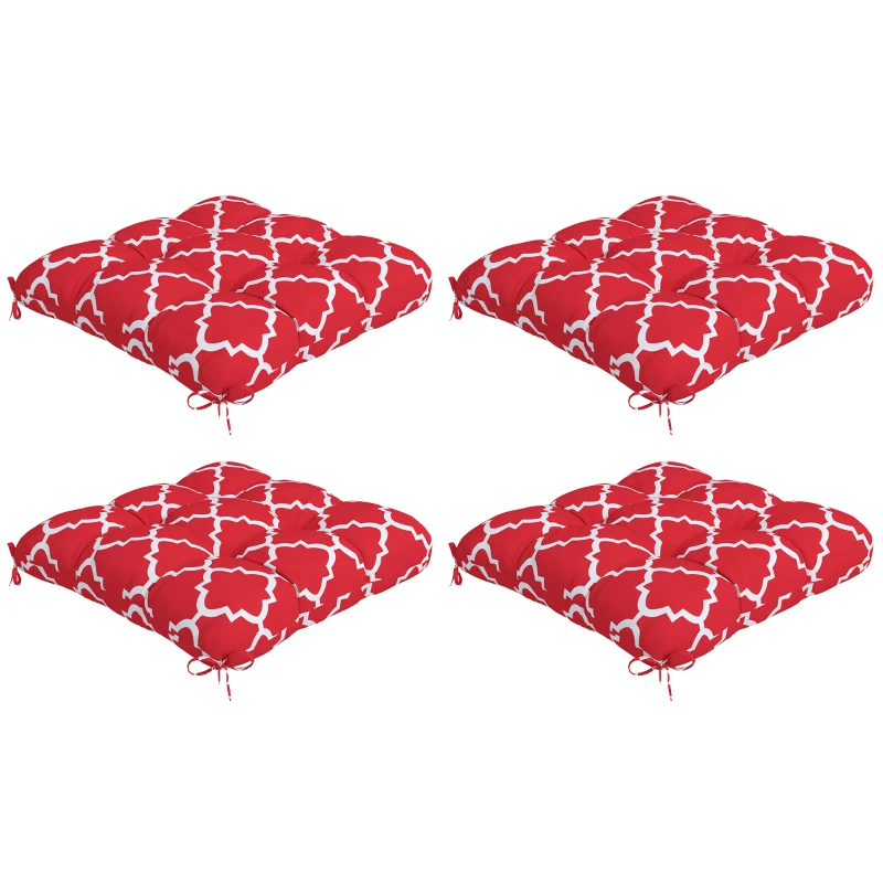 Outsunny Conjunto de Cojines para Sillas de Comedor y Jardín Impermeable y Anti-UV con 2 Cordones de Fijación 48x48x7 cm Rojo