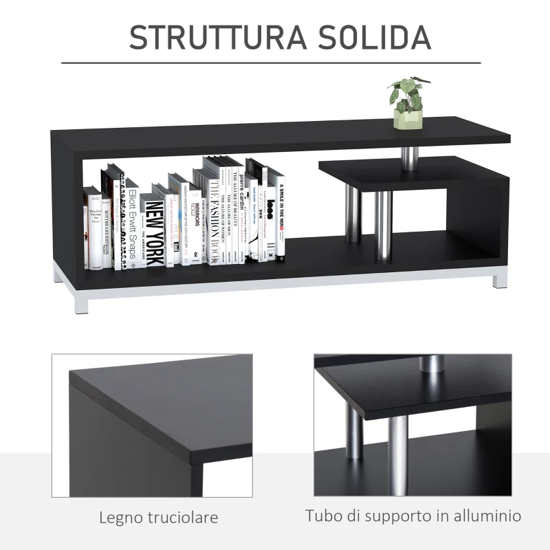HOMCOM Mobile TV Moderno con Ripiano in Legno, Mobiletto Tavolino Basso da Salotto 114x40x40.5cm, Nero