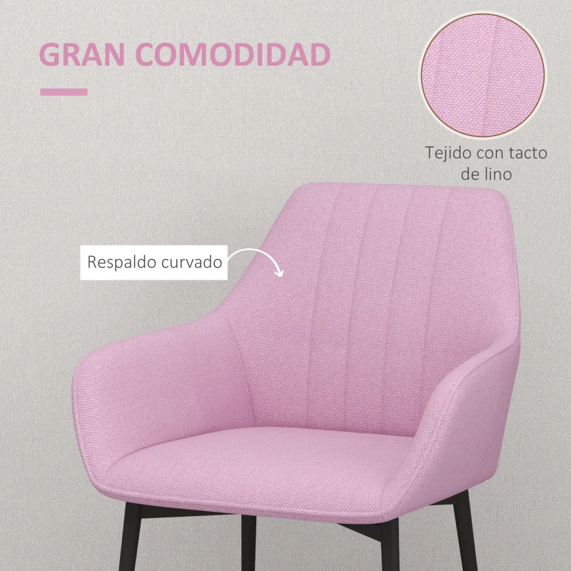HOMCOM Pack de 2 Sillas de Cocina con Respaldo Reposabrazos y Patas de Metal para Salón 59,5x56,5x81 cm Rosa