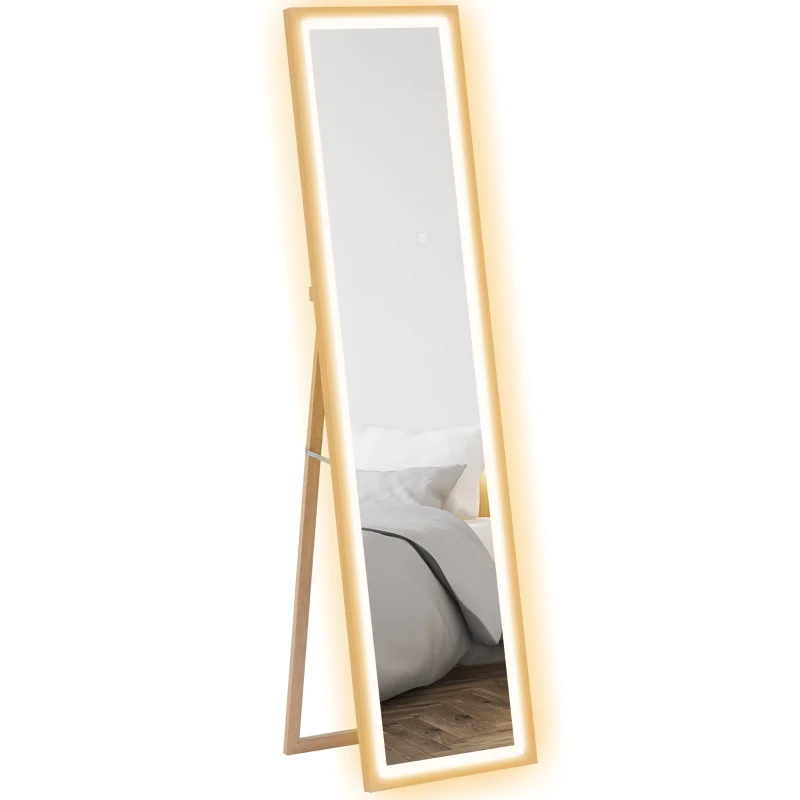 HOMCOM Full Length Mirror, with Adjustable Outer Light, Oak