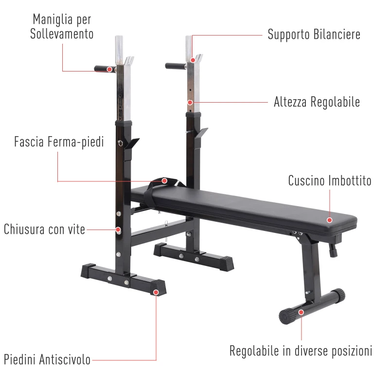 Homcom - Panca Pesi Attrezzatura Fitness Panca Pieghevole per Palestra e Home Gym