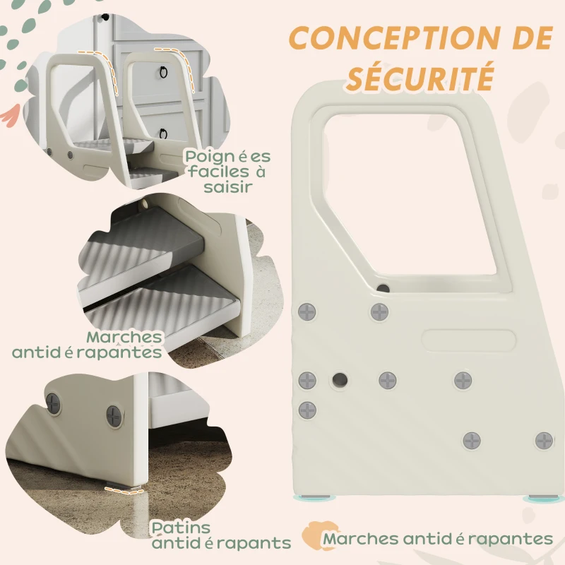 AIYAPLAY Marchepied enfant escabeau 3 marches pour enfants hauteurs réglables de 3 à 2 marches 43 x 42 x 65,5 cm gris
