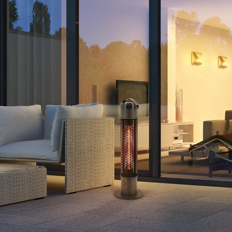 Outsunny Table Top Patio Tower Heater with Cool Touch Felt Mesh Cover, 1.2kW Infrared Outdoor Electric Heater with IP54 Rated Weather Resistance, Tip Over Safety Switch, 1.8 m Power Cord, Φ20 x 65 cm