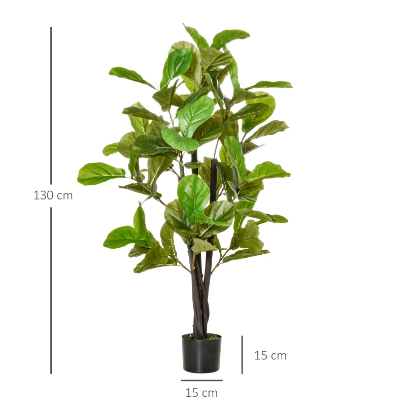 HOMCOM Ficus Artificiale per Interni ed Esterni, Pianta Artificiale Realistica con 78 Foglie, 130cm