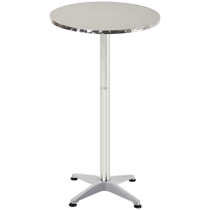 HOMCOM Aluminum Bistro Bar Table Round Tabletop Dining Wine Pub Stainless Steel 2 Height Settings 70cm/110cm