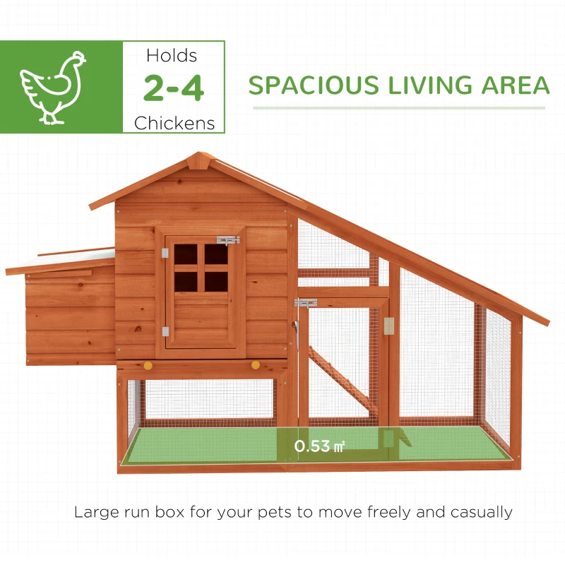 PawHut Wooden Chicken Coop with Run, Nesting Box, Slide-out Tray, Ramp, Perches, Asphalt Roof, 179 x 67 x 115cm