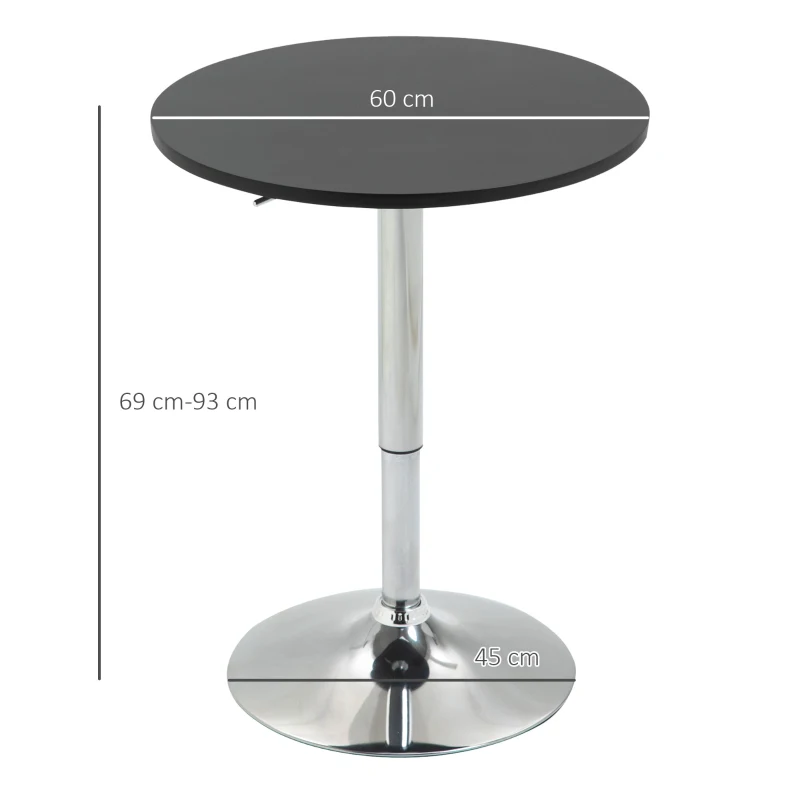 HOMCOM Mesa de Bar Regulable en Altura con Base Redonda y Antideslizante para Cocina Comedor Ø60x69-93 cm Negro