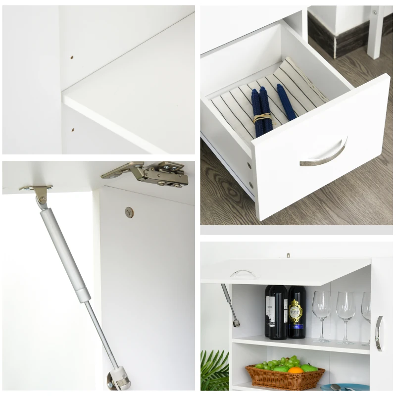 HOMCOM Armoire de cuisine multi-rangements 4 portes 3 tiroirs étagère + grand plateau 100L x 39,5l x 183,5H cm blanc