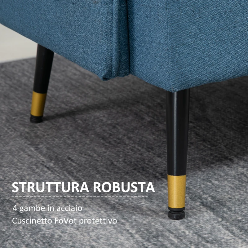 HOMCOM Divano 2 Posti in Tessuto con Cuscini Imbottiti e Gambe in Acciaio 139x68x80cm, Blu Scuro