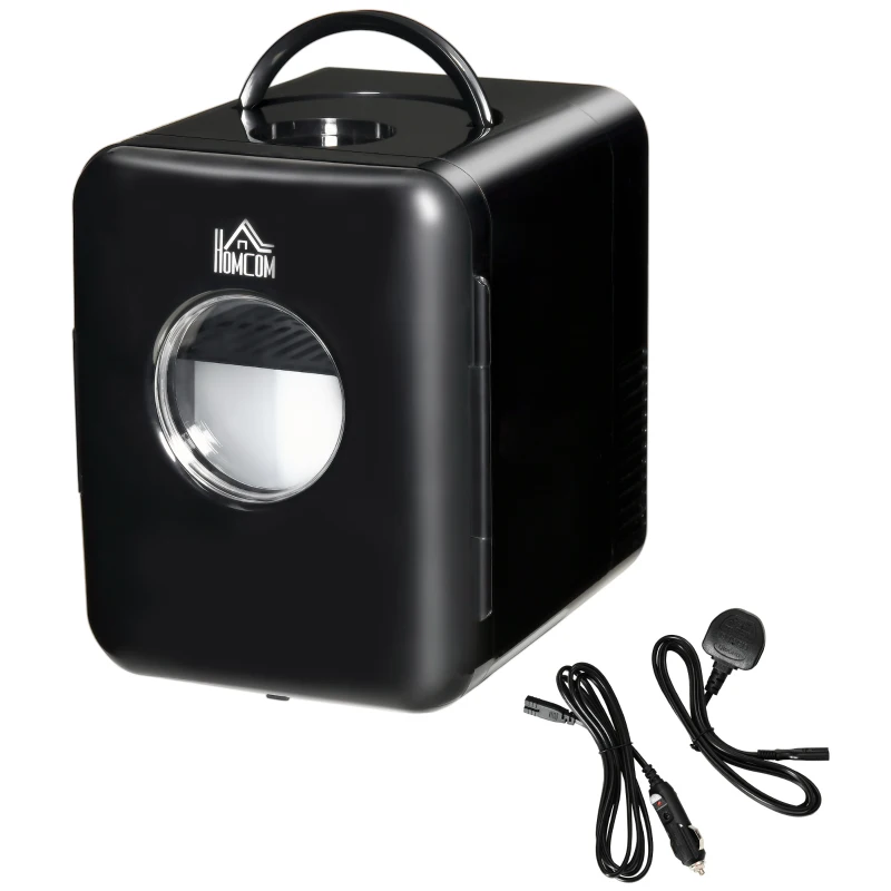 HOMCOM 4L Mini Fridge 6Can, AC+DC Portable Cooler & Warmer Car Refrigerator for Skincare, Makeup, Cosmetics, Food, for Bedroom, Home, Caravan, Car, Black