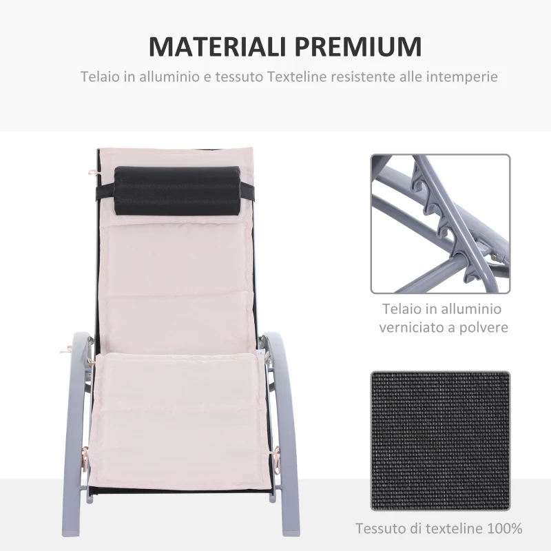 Outsunny Sdraio da Giardino Reclinabile su 5 Livelli con Cuscino Rimovibile, Alluminio e Texteline, 170x64x82cm, Beige