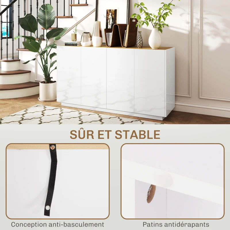HOMCOM Buffet salle à manger buffet cuisine 4 portes à fermeture douce et étagères réglables 140l x 40P x 75H cm blanc laqué(m-7)