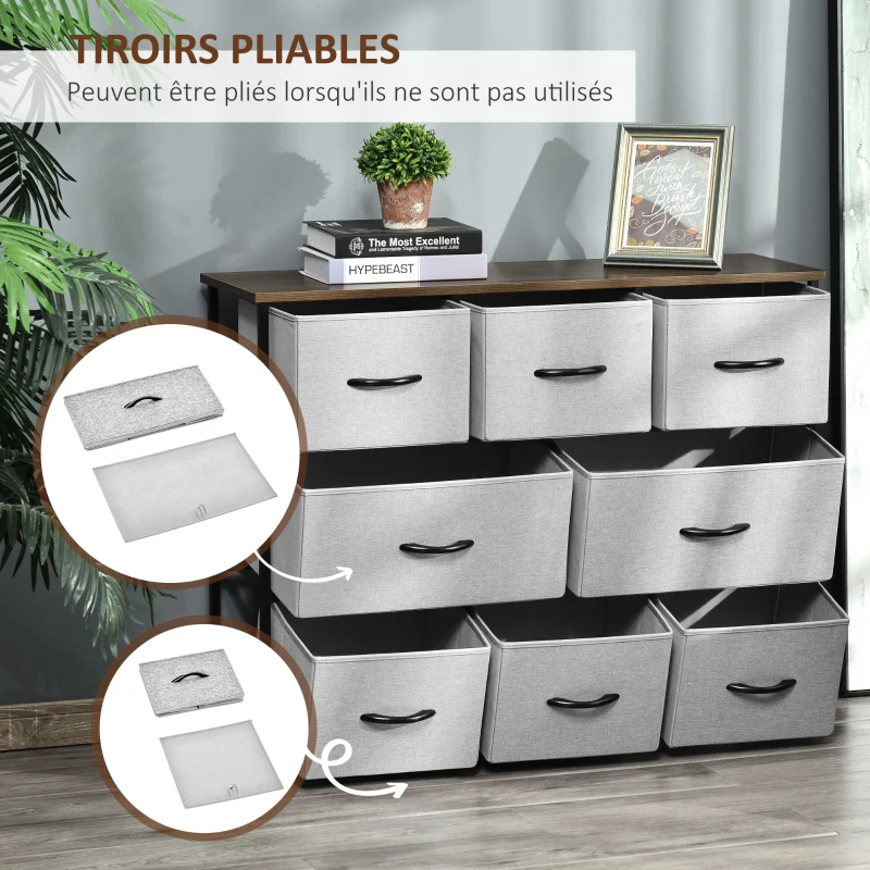 HOMCOM Commode Chiffonnier Meuble de Rangement 13 tiroirs en tissu pliants gris- structure acier noir
