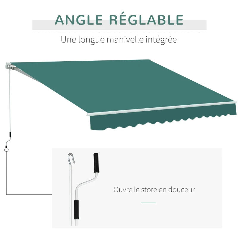 Outsunny Store banne Manuel rétractable alu. Angle Réglable Polyester imperméabilisé Haute densité 3,5L x 2,5l m vert