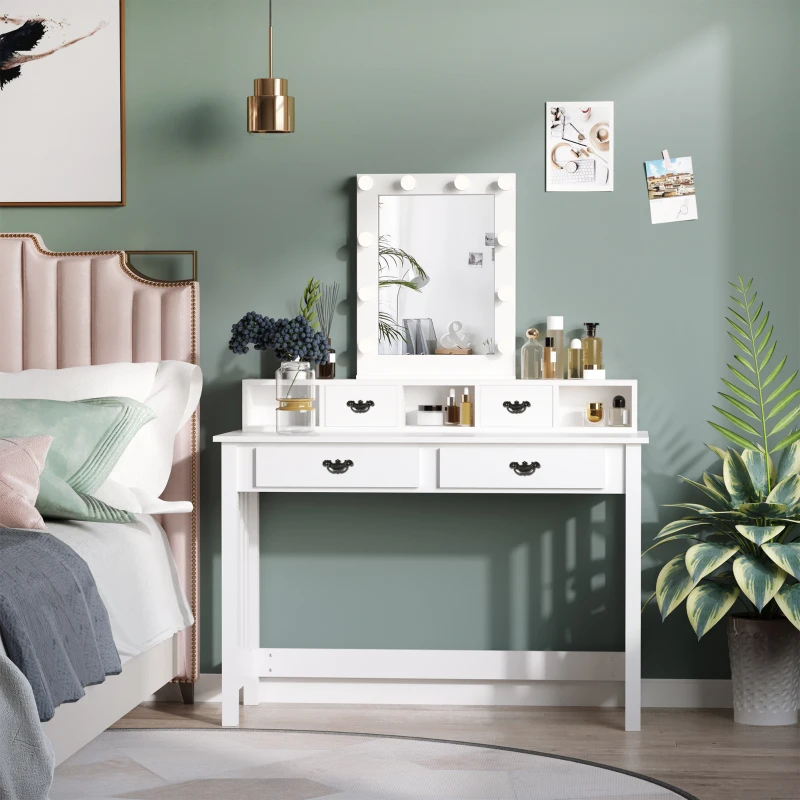 HOMCOM Bureau secrétaire Style néo-rétro dim. 116L x 47l x 93H cm 4 tiroirs poignées baroques + 3 niches MDF Blanc