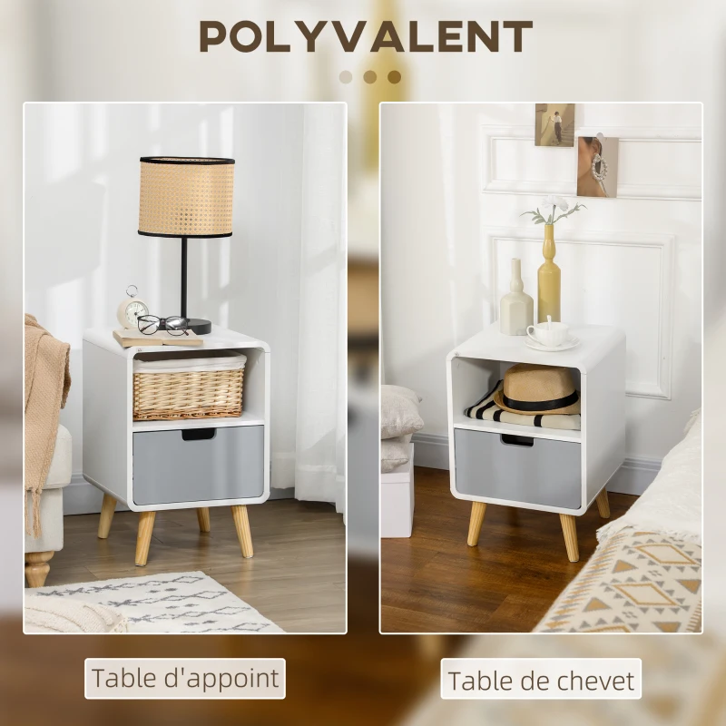 HOMCOM Lot de 2 tables de nuit Table de Chevet scandinave 40L x 38l x 58H cm tiroir + Niche en Bois Blanc Bleu Gris
