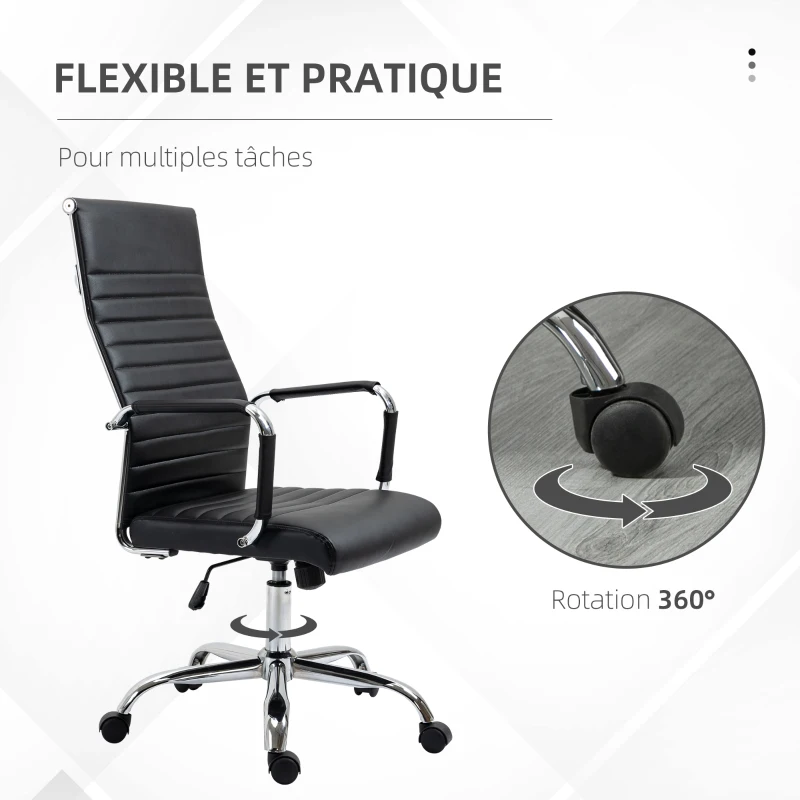 Vinsetto Chaise de bureau fauteuil de bureau dossier haut pivontant à 360° ergonomique charge max. 120 kg noir 54 x 62 x 104-114 cm