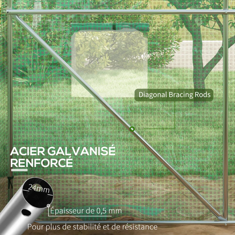 Outsunny Serre de Jardin Tunnel 6 m² avec système d'arrosage intégré, 3L x 2l m 6 fenêtres Porte enroulable Vert