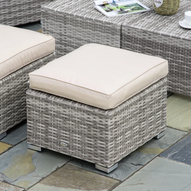 Outsunny Salotto da Giardino in Rattan PE da 8 Pezzi con Poltrone, Tavolini e Sgabelli, Beige