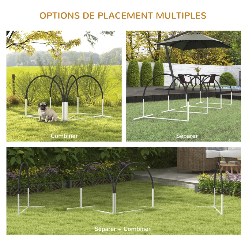 PawHut Lot de 4 pièces d'équipement agility - hooper agility - arceaux entrainement pour chien, obstacle avec sac de transport