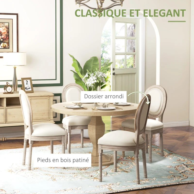 HOMCOM Lot de 4 chaises de Salle à Manger - Chaise de Salon médaillon Style Louis XVI - Bois Massif sculpté, patiné