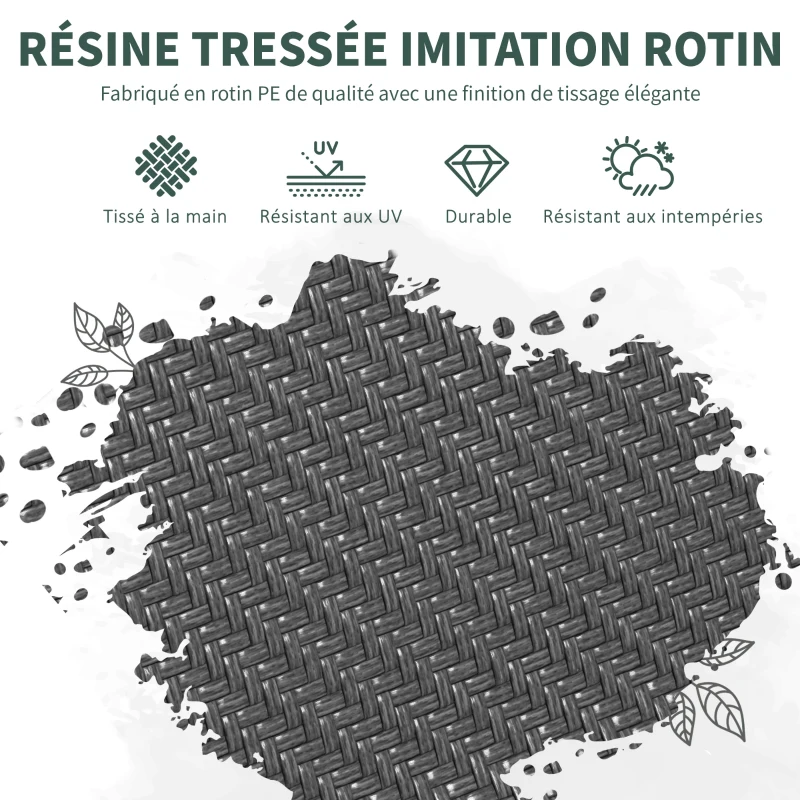 Outsunny Lot de 4 chaises de jardin empilables, fauteuil d'extérieur avec accoudoirs et revêtement en résine tressée effet rotin