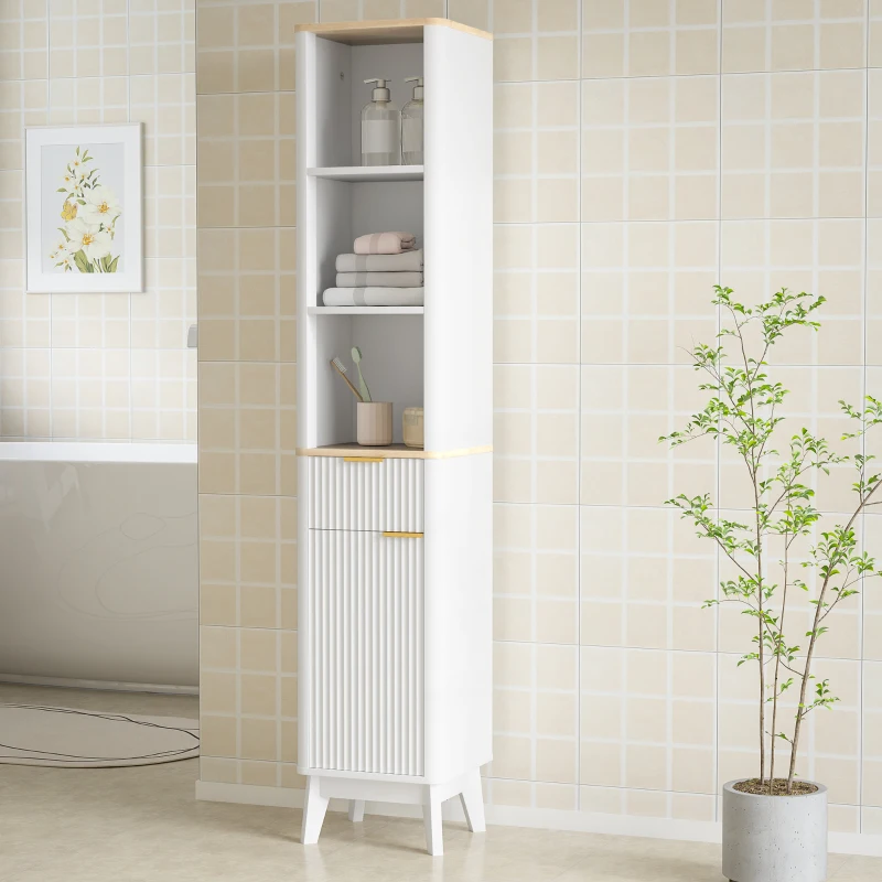 HOMCOM Armoire de salle de bain meuble colonne salle de bain avec 3 étagères tiroir 2 étagères réglables 33 x 30 x 170 cm blanc