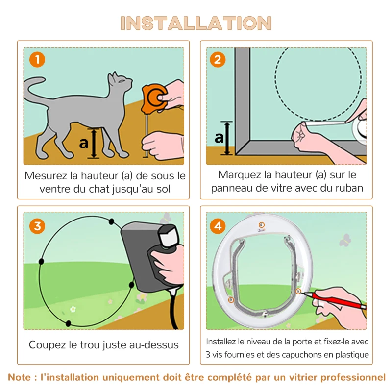 PawHut Chatière pour chien et chat porte magnétique chatiere pour moustiquaire grillé en PC 4 voies d'accès avec verrouillage résistante rigide panneau de fermeture inclus 44 x 4 x 44 blanc