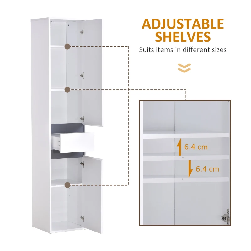 HOMCOM Particle Board Tall Slimline Shelf Cabinet w/ Drawer White