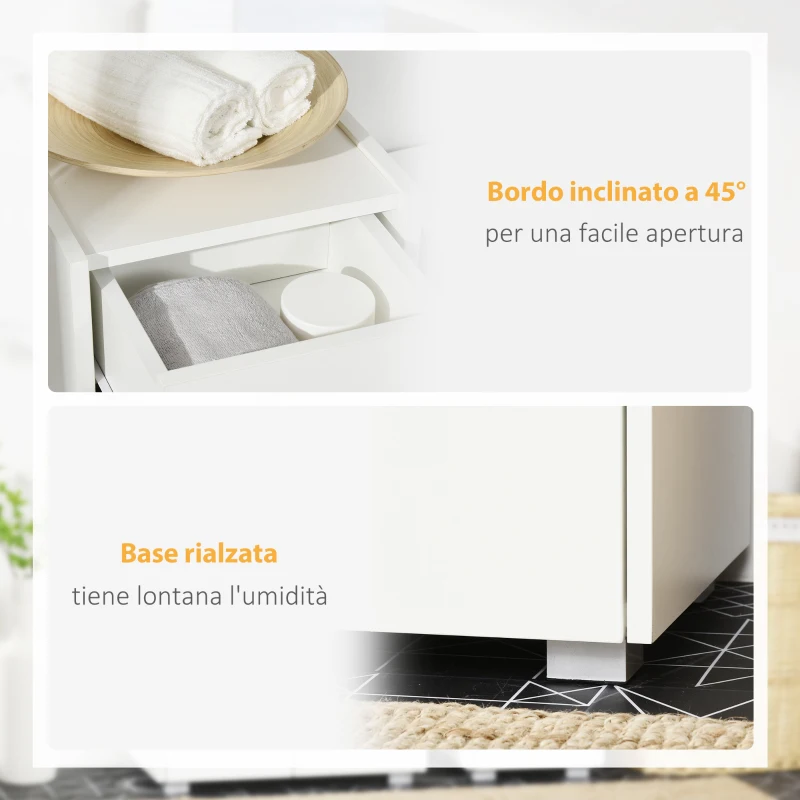 kleankin Mobiletto Bagno con Cassetto e Armadietto con Mensola Regolabile in Legno 30x33x88cm, Bianco