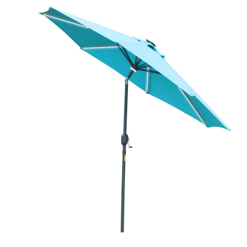Outsunny Parasol lumineux octogonal inclinable dim. Ø 2,7 x 2,45H m parasol LED solaire métal polyester haute densité bleu turquoise